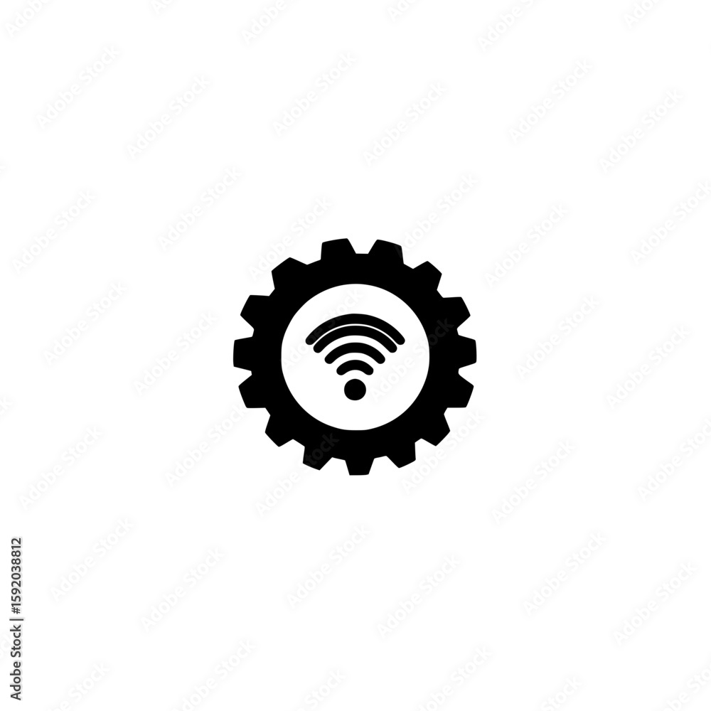 Poster gear with wifi symbol icon representing wireless system settings and network configuration vector
