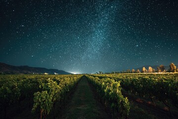 Starry night vineyard landscape