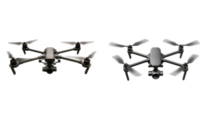 Two Quadcopters with Four Rotors Each. White or transparent background.









