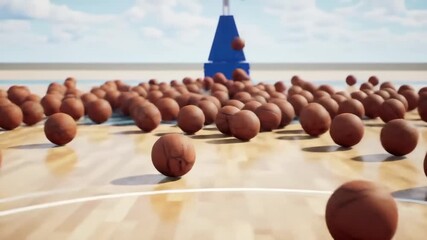 Basketball balls scattered on a court - Powered by Adobe