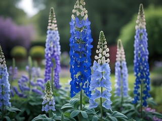 Blue Delphiniums Garden Bloom.