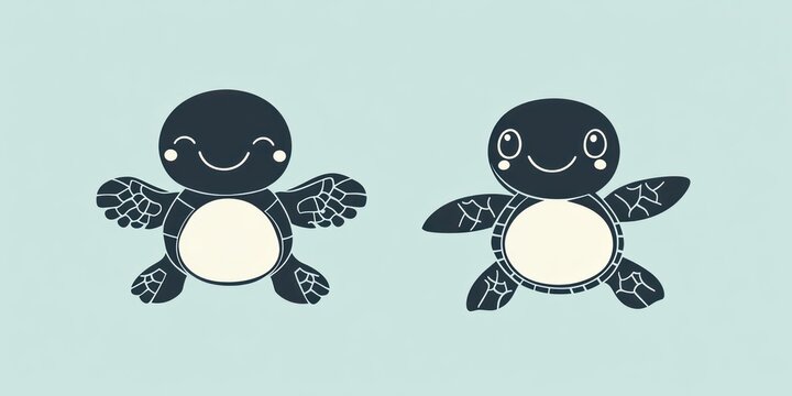 Two cute cartoon sea turtles