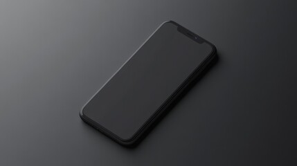 This image features a sleek black smartphone lying flat on a dark surface. The minimalist design emphasizes modern technology and sophistication, ideal for marketing and promotional uses.