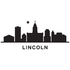 Naklejka premium Lincoln, Nebraska city skyline. Negative space city. Vector black silhouette. with white background