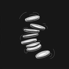 White Outlined Coins on Dark Background, Generative AI Illustration
