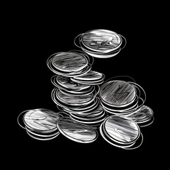White Outlined Coins on Dark Background, Generative AI Illustration