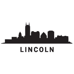 Naklejka premium Lincoln, Nebraska city skyline. Negative space city. Vector black silhouette. with white background