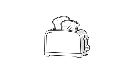 Clean line art illustration of a toaster with two slices of bread popping up, on clean white background