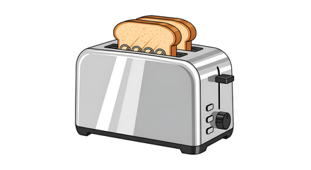 Clean icon of a toaster with two slices of bread popping up, clean white background