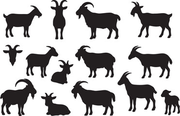 Black goat silhouettes collection animal farm