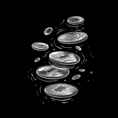 White Outlined Coins on Dark Background, Generative AI Illustration