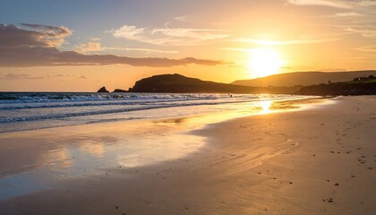 Fototapeta premium Golden sunset over a tranquil beach (11)