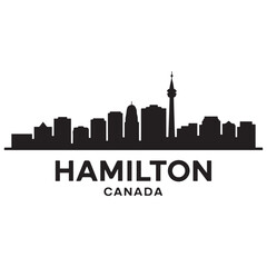 Naklejka premium Hamilton skyline horizontal banner. Hamilton, Canada. Vector template for your design. Vector black silhouette. with white background