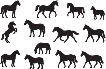 Obraz premium Black horse silhouettes various poses equine animal