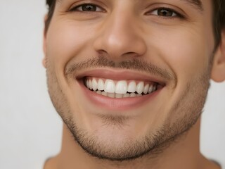 Fototapeta premium Close Up Macro Shot of a Mouth with Perfect White Teeth. Person Smiles. 