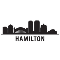 Naklejka premium Hamilton skyline horizontal banner. Hamilton, Canada. Vector template for your design. Vector black silhouette. with white background