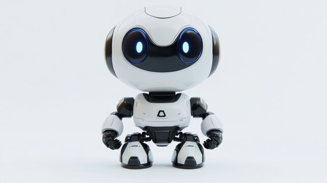 This charming cartoon robot character features a friendly design with large expressive eyes and a joyful smile. Perfect for children's themes!