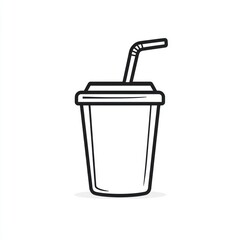 Simple black and white line drawing of a disposable cup with a straw