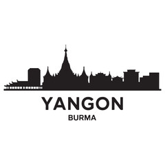 Fototapeta premium Yangon skyline horizontal banner. Yangon, Burma. Vector template for your design. Vector black silhouette. with white background