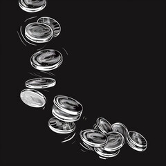 White Outlined Coins on Dark Background, Generative AI Illustration