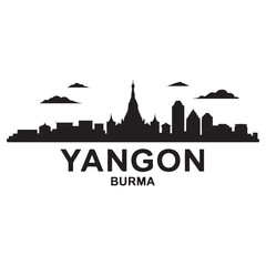 Obraz premium Yangon skyline horizontal banner. Yangon, Burma. Vector template for your design. Vector black silhouette. with white background