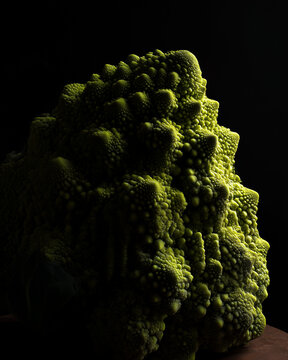 Naklejki A vertical broccoli sculpture emerging from the shadows – surreal food art with organic form and dramatic lighting.