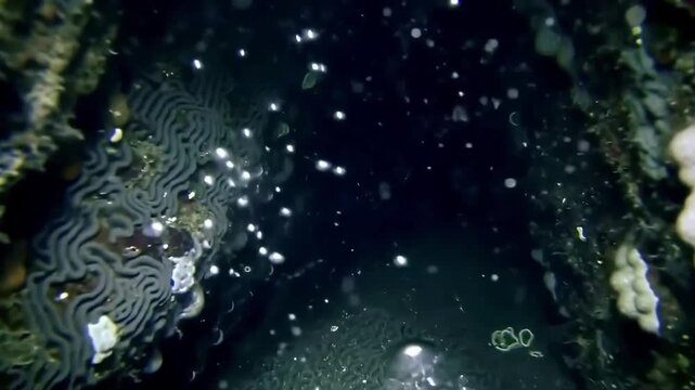 Deep Ocean Scene with Underwater Mountains, Bubbling Oxygen, and Lush Marine Plants, Ethereal Undersea Landscape