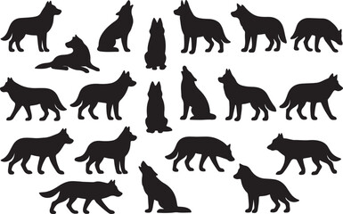 Obraz premium Black wolf silhouettes collection canine animal