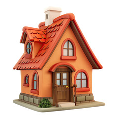 Cute, cartoonish, 3D model of a small, orange house