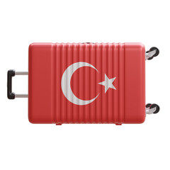 Travel to Turkey. Turkish flag suitcase isolated on white, transparent.  