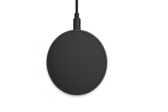 Wireless charging pad connected with cable on transparent background