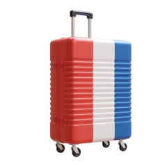 Travel to France. French flag suitcase isolated on white, transparent.  