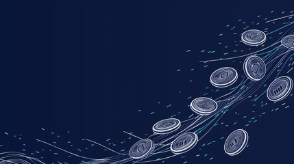 White Outlined Coins on Dark Background, Generative AI Illustration