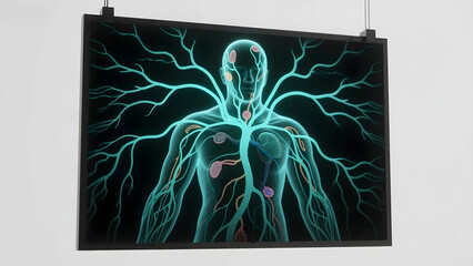 Illustration of the Human Nervous System with Highlighted Neural Pathways
