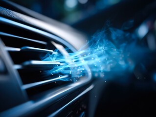 Futuristic visualization of air flow in vehicle ventilation system