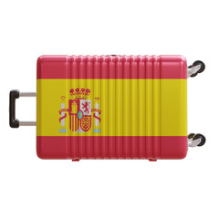 Travel to Spain. Spanish flag suitcase isolated on white, transparent.  