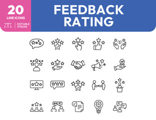 Set of Feedback Rating Line Icons in Black.