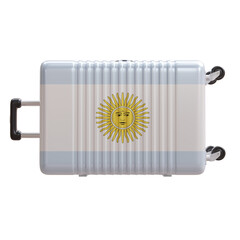 Travel to Argentina . Argentinian flag suitcase isolated on white, transparent.  