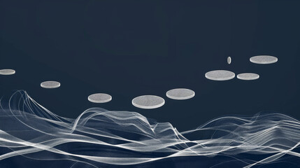 White Outlined Coins on Dark Background, Generative AI Illustration
