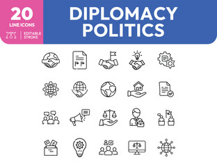 Set of Diplomacy and Politics Line Icons.