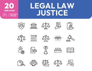 Collection of Legal and Justice Line Icons.