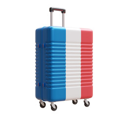 Travel to Netherlands Holland. Dutch flag suitcase isolated on white, transparent.  