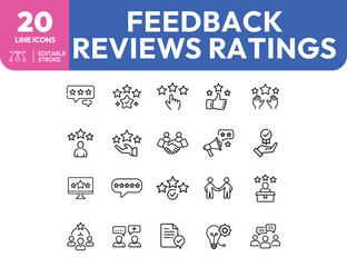 Feedback Reviews Ratings Line Icons Set with Editable Stroke.