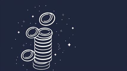 White Outlined Coins on Dark Background, Generative AI Illustration