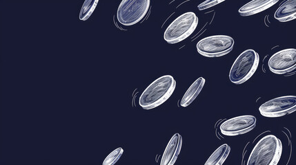 White Outlined Coins on Dark Background, Generative AI Illustration
