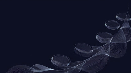 White Outlined Coins on Dark Background, Generative AI Illustration