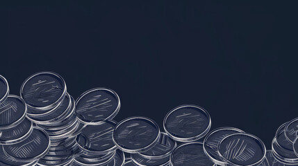 White Outlined Coins on Dark Background, Generative AI Illustration