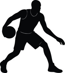 Silhouette basketball player dribbling the ball action vector Illustrator