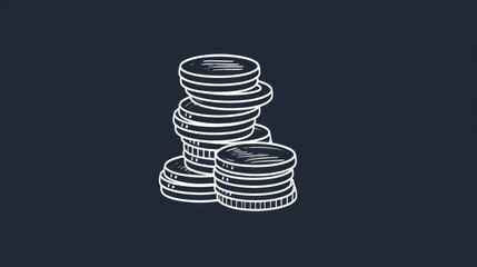 White Outlined Coins on Dark Background, Generative AI Illustration