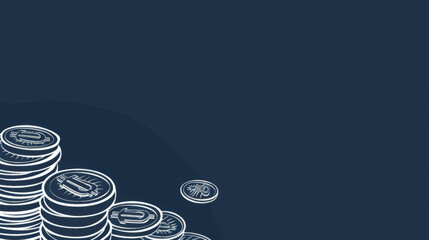White Outlined Coins on Dark Background, Generative AI Illustration
